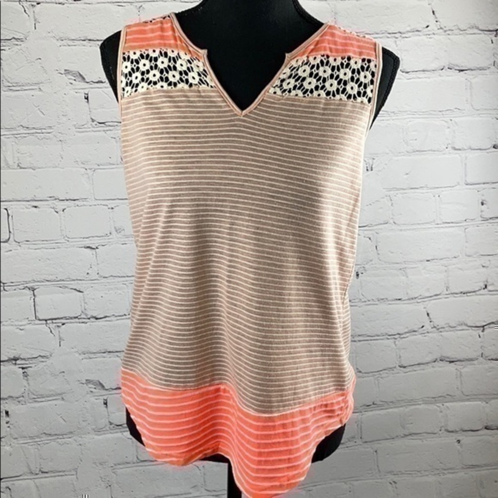 Hive & Honey striped and lace tank top medium
